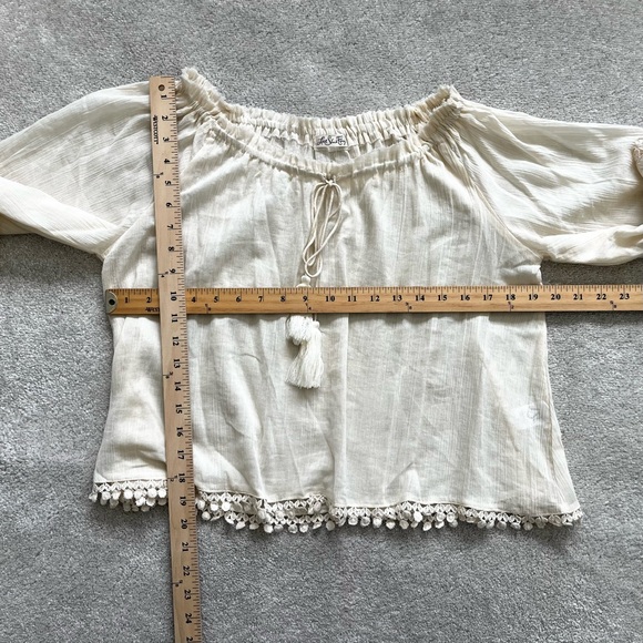 LOVE SHACK FANCY GAUZY SEMI SHEER TASSEL TRIM CREAM TOP BEACHY CHIC BOHO - Picture 9 of 10